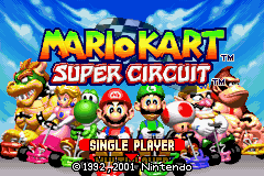 Mario Kart Super Circuit title screen for GameBoy Advance